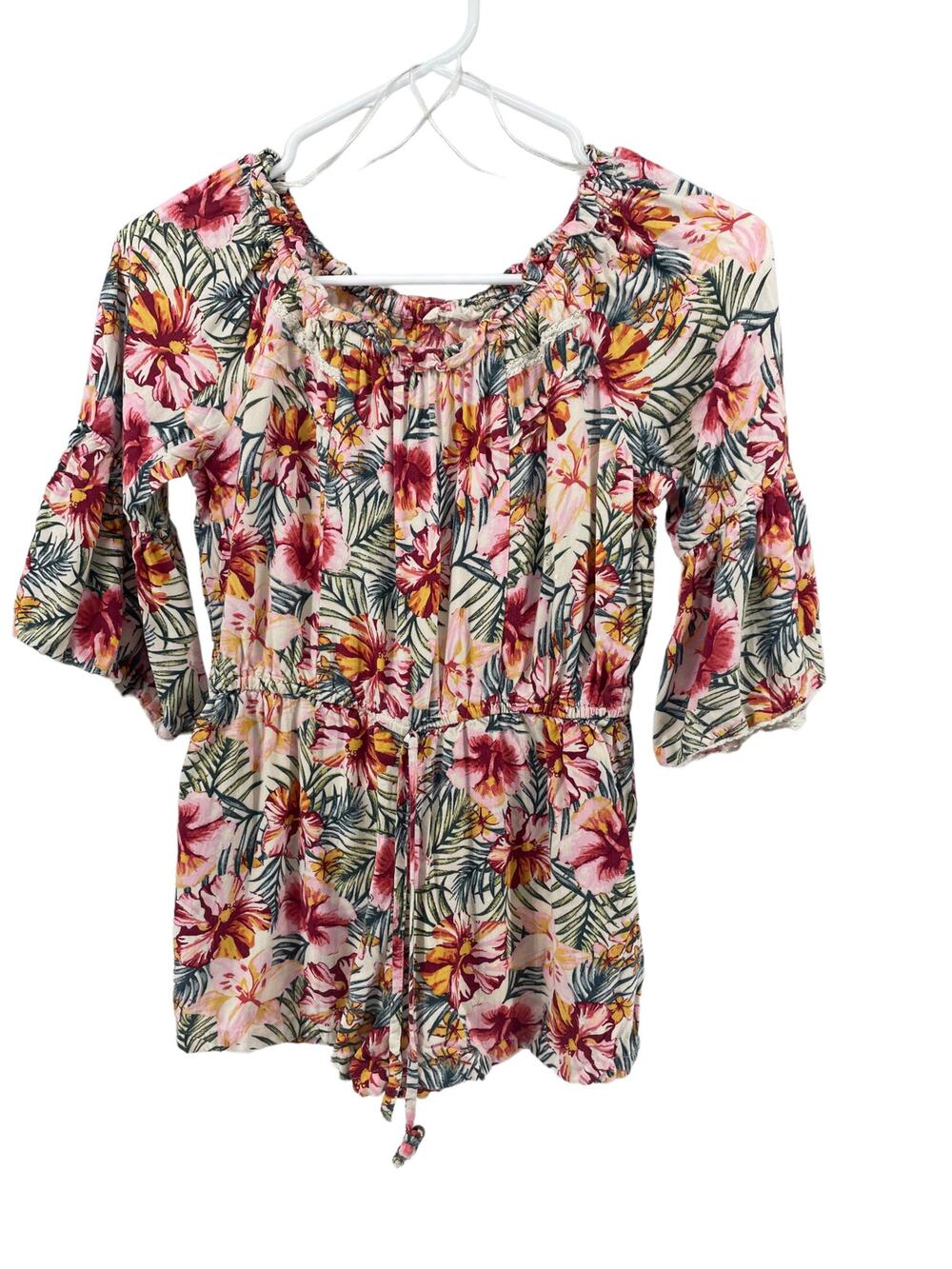 Angie Girls Tropical Floral Off-The-Shoulder Romper Youth Size XL